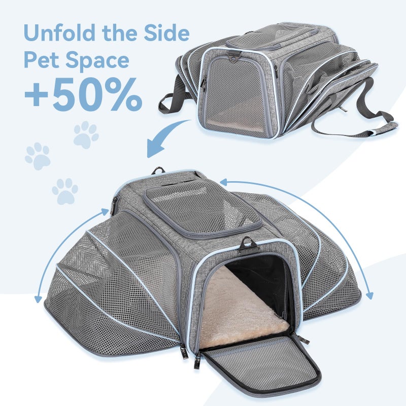 Petsfit Expandable Small Cat Carriers Dog Carrier, Airline Approved Soft-Sided Portable Washable Pet Travel Carrier with Two Extension Up to 9LB - Image 2